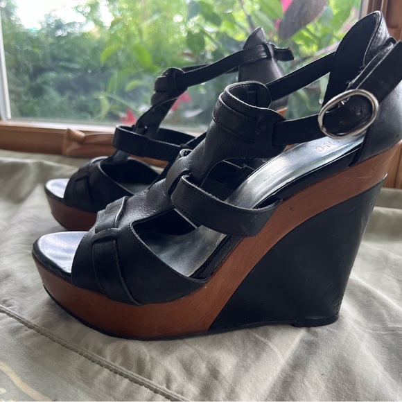 Black Wedge Sandals - Picture 2 of 6
